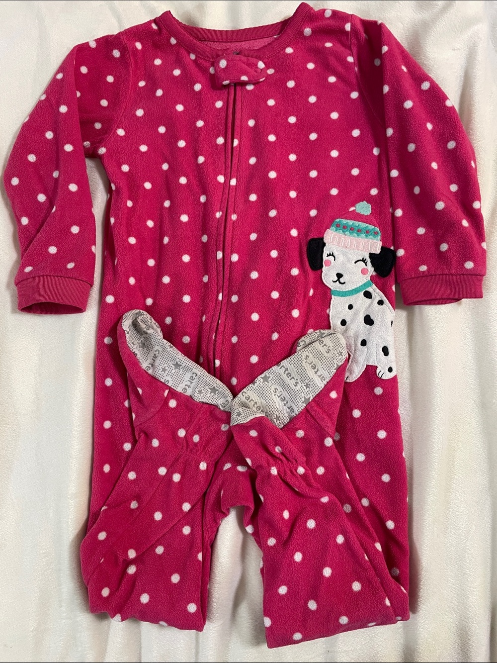 ❤️Carter's Hot Pink Polka Dot Fleece Footie with Puppy